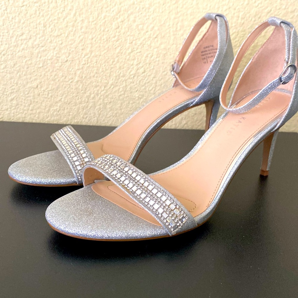 Kellie and Katie silver glittery sandals ankle strap rhinestone size 10